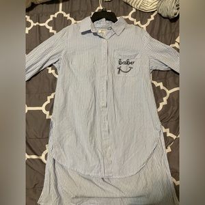 Baby Blue Button Down “babe” Long Sleeved Shirt